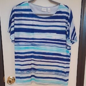 Chicos Blue and White Striped T-Shirt
